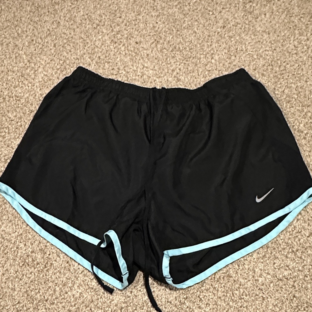 Nike Women's Black Shorts with Light Blue Trim